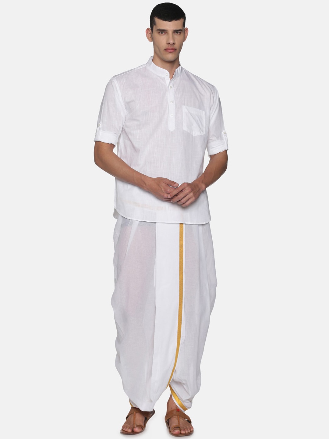 

Sethukrishna Men White Regular Pure Cotton Kurta with Dhoti Pants