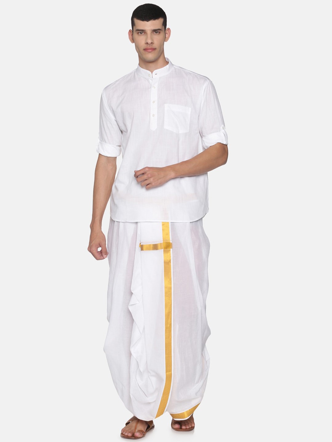 

Sethukrishna Men White Regular Pure Cotton Kurta with Dhoti Pants