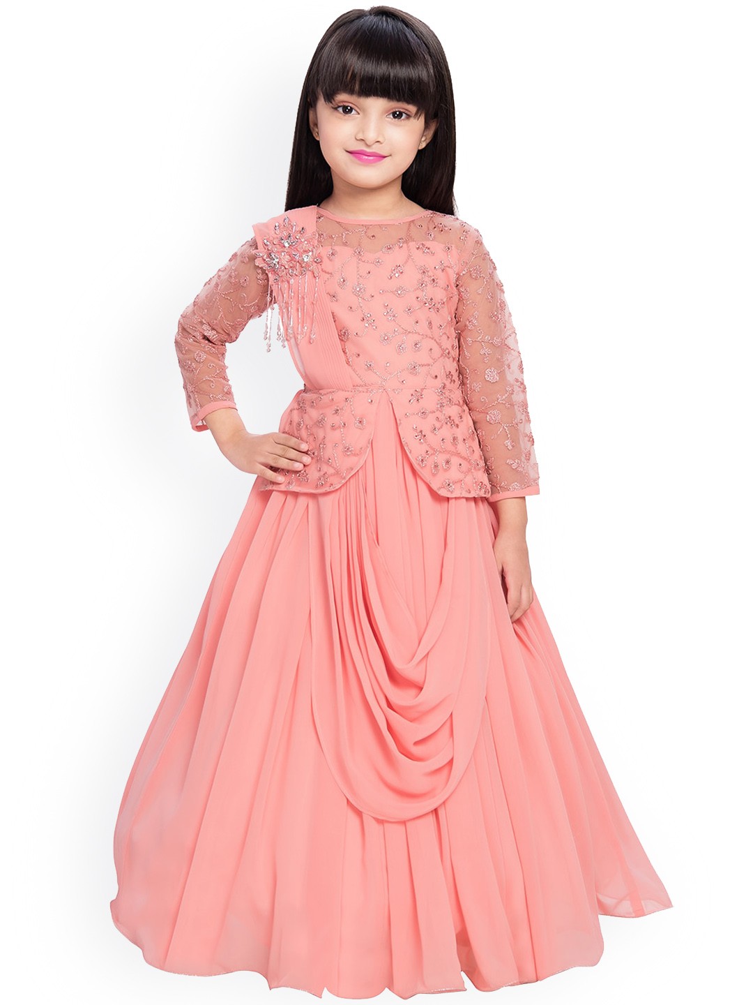 

BETTY Pink Embellished Satin Maxi Dress