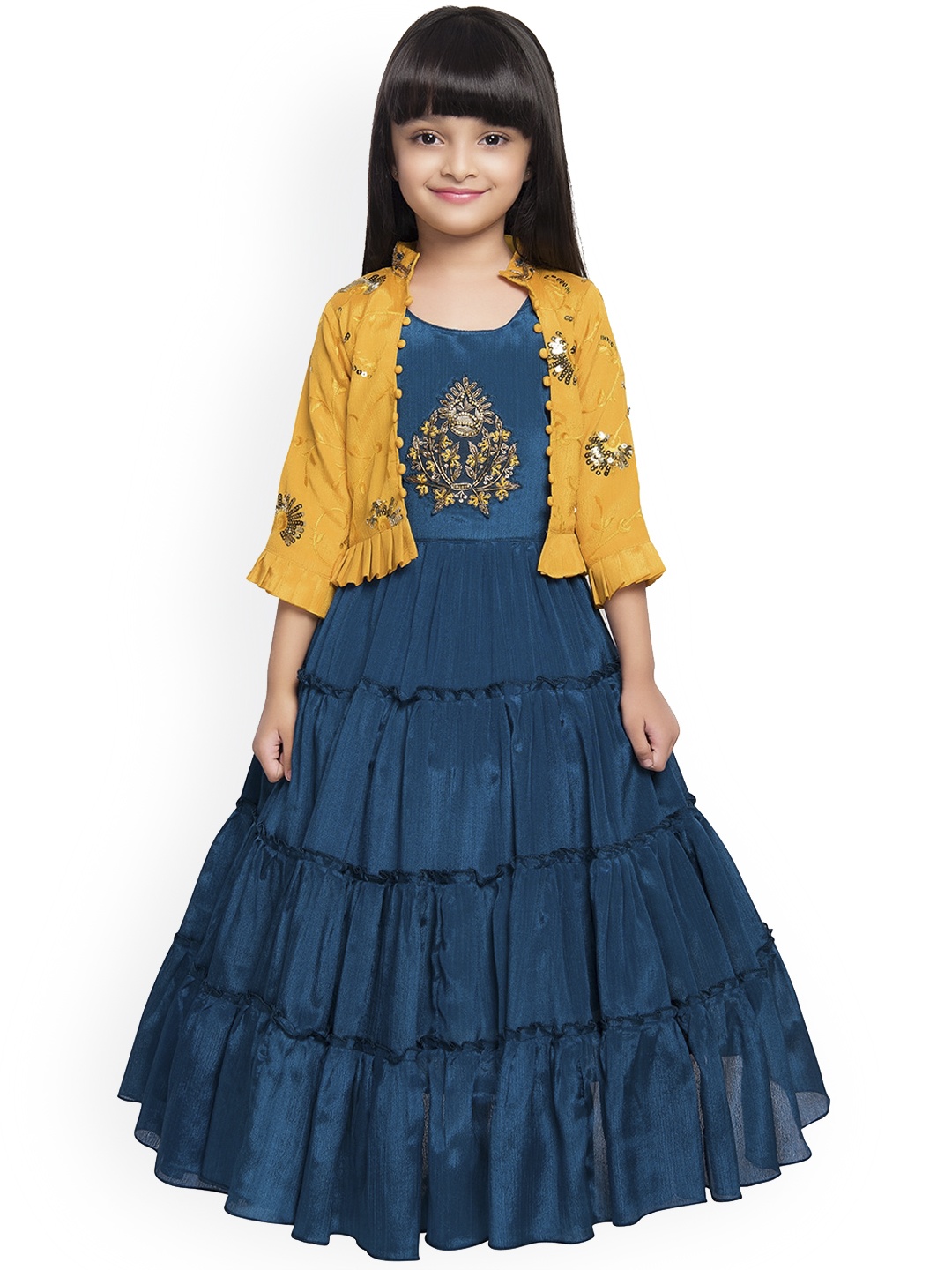 

BETTY Girls Blue Georgette Ethnic Maxi Dress with Jacket