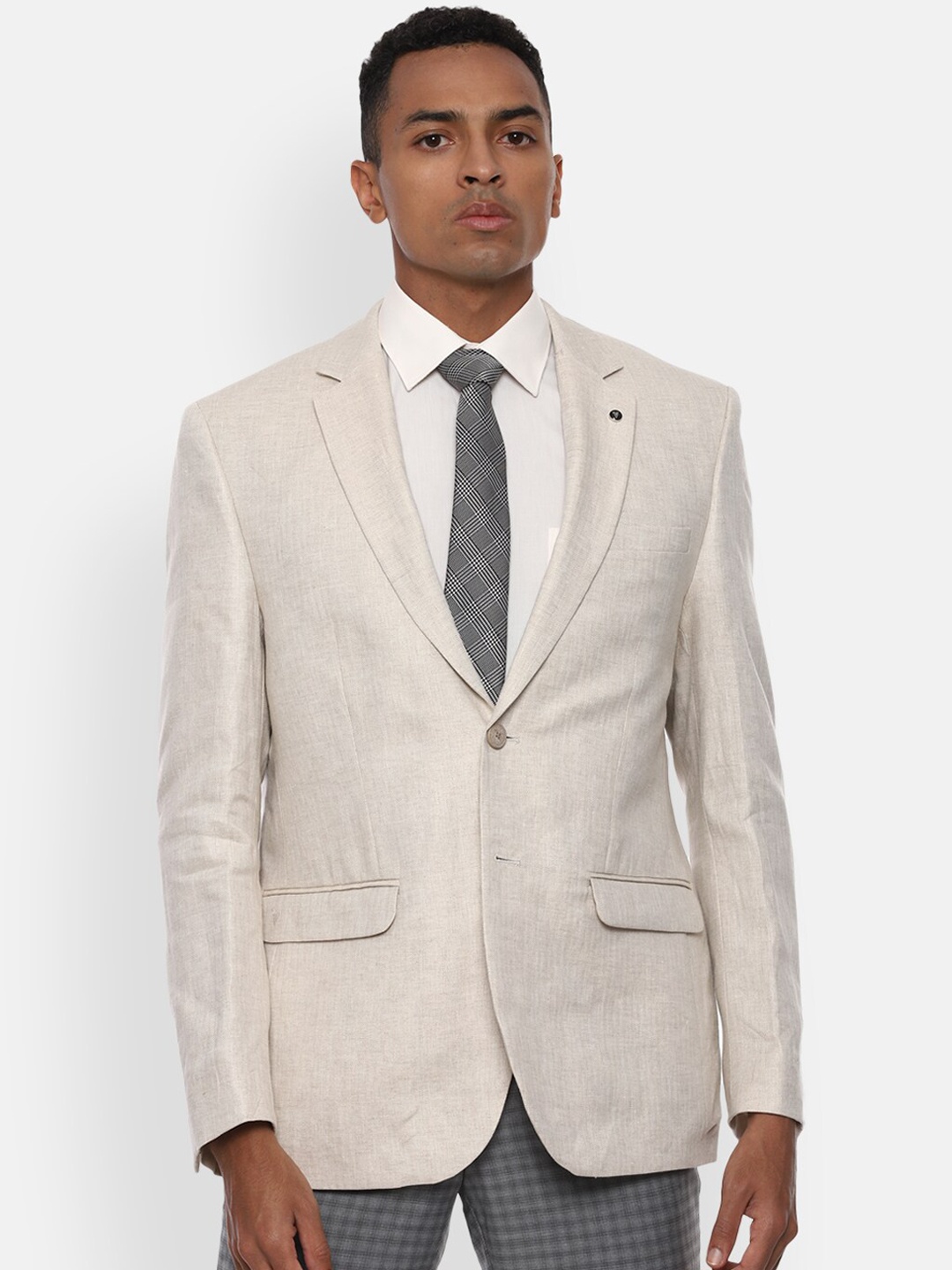 

Van Heusen Men Beige Solid Single-Breasted Slim-Fit Formal Blazer