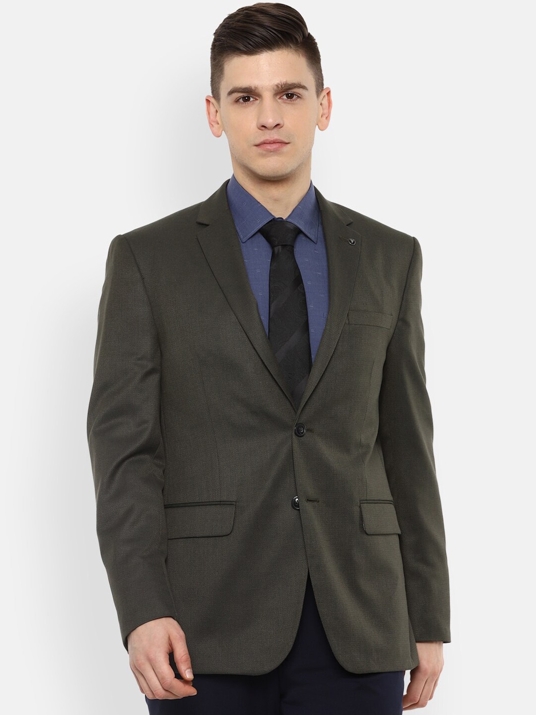 

Van Heusen Men Olive Green Single Breasted Blazer