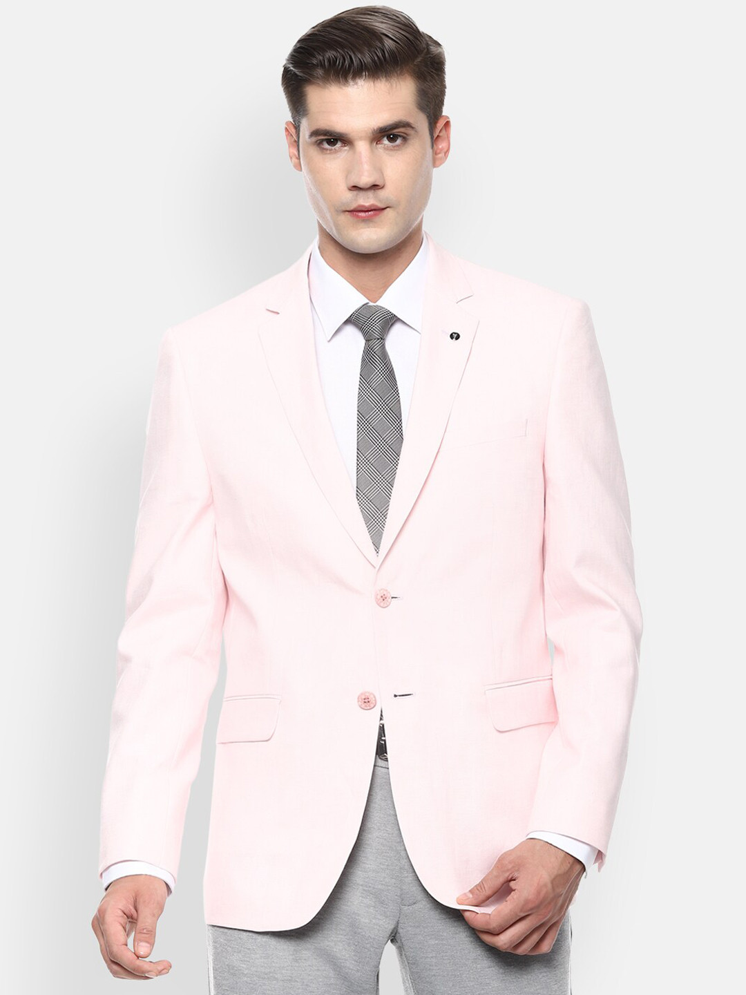 

Van Heusen Men Pink Solid Slim-Fit Single-Breasted Formal Blazer