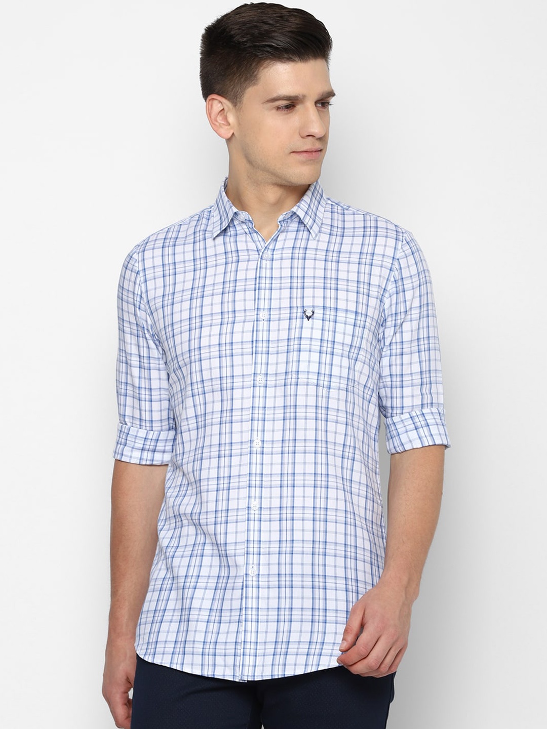 

Allen Solly Men White & Blue Slim Fit Tartan Checks Opaque Pure Cotton Casual Shirt