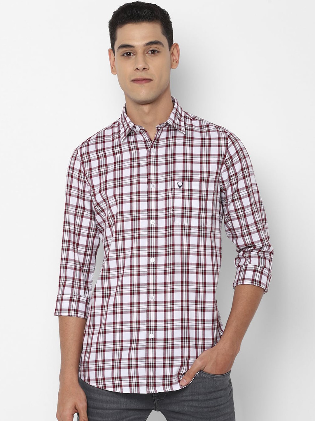 

Allen Solly Men Maroon Slim Fit Tartan Checks Opaque Checked Casual Shirt