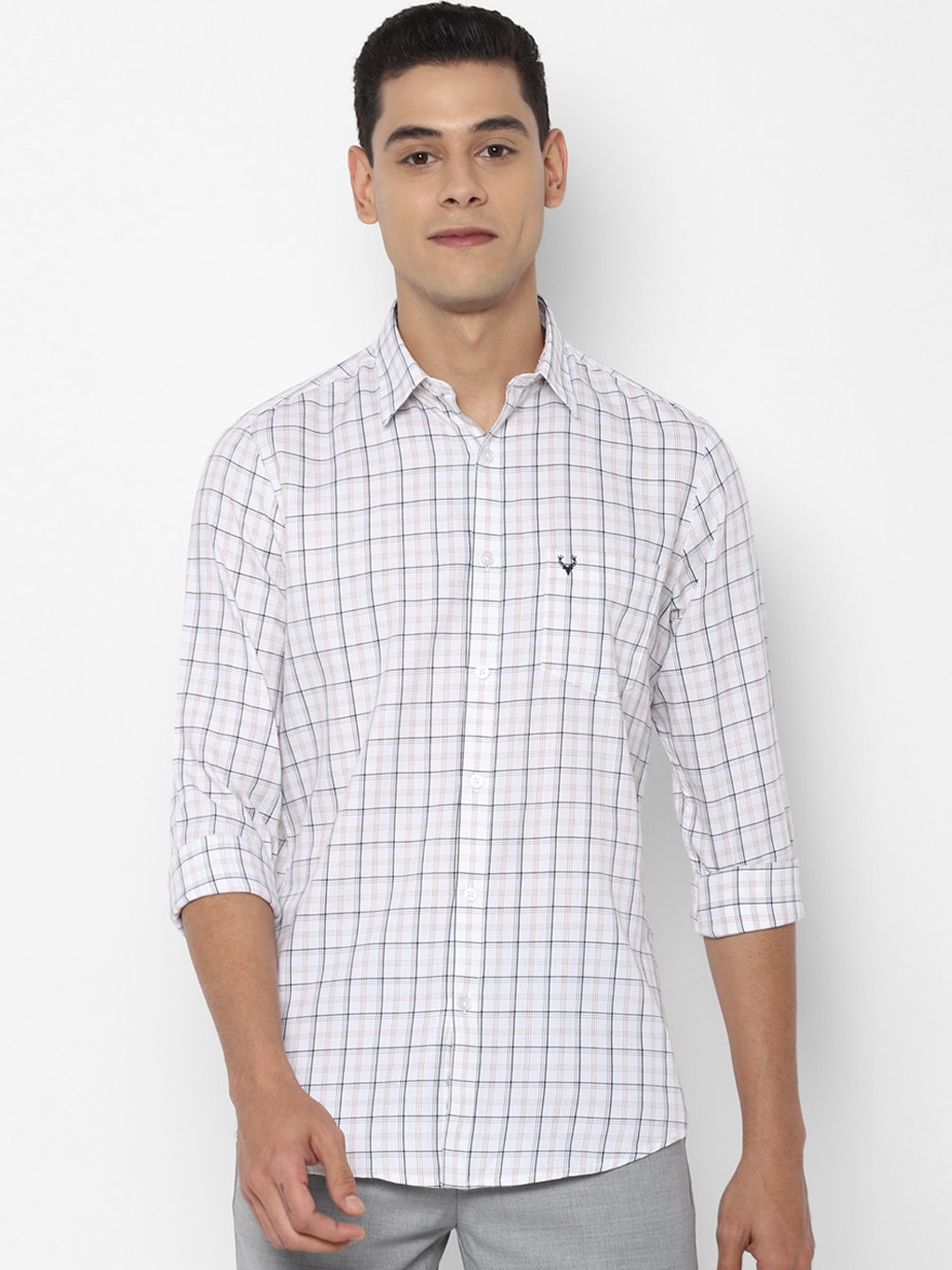 

Allen Solly Men White & Black Slim Fit Grid Tattersall Checks Opaque Cotton Casual Shirt