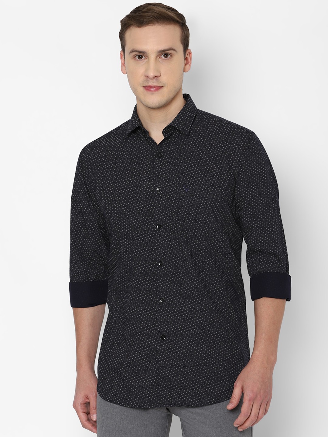

Allen Solly Men Black Slim Fit Opaque Printed Cotton Casual Shirt