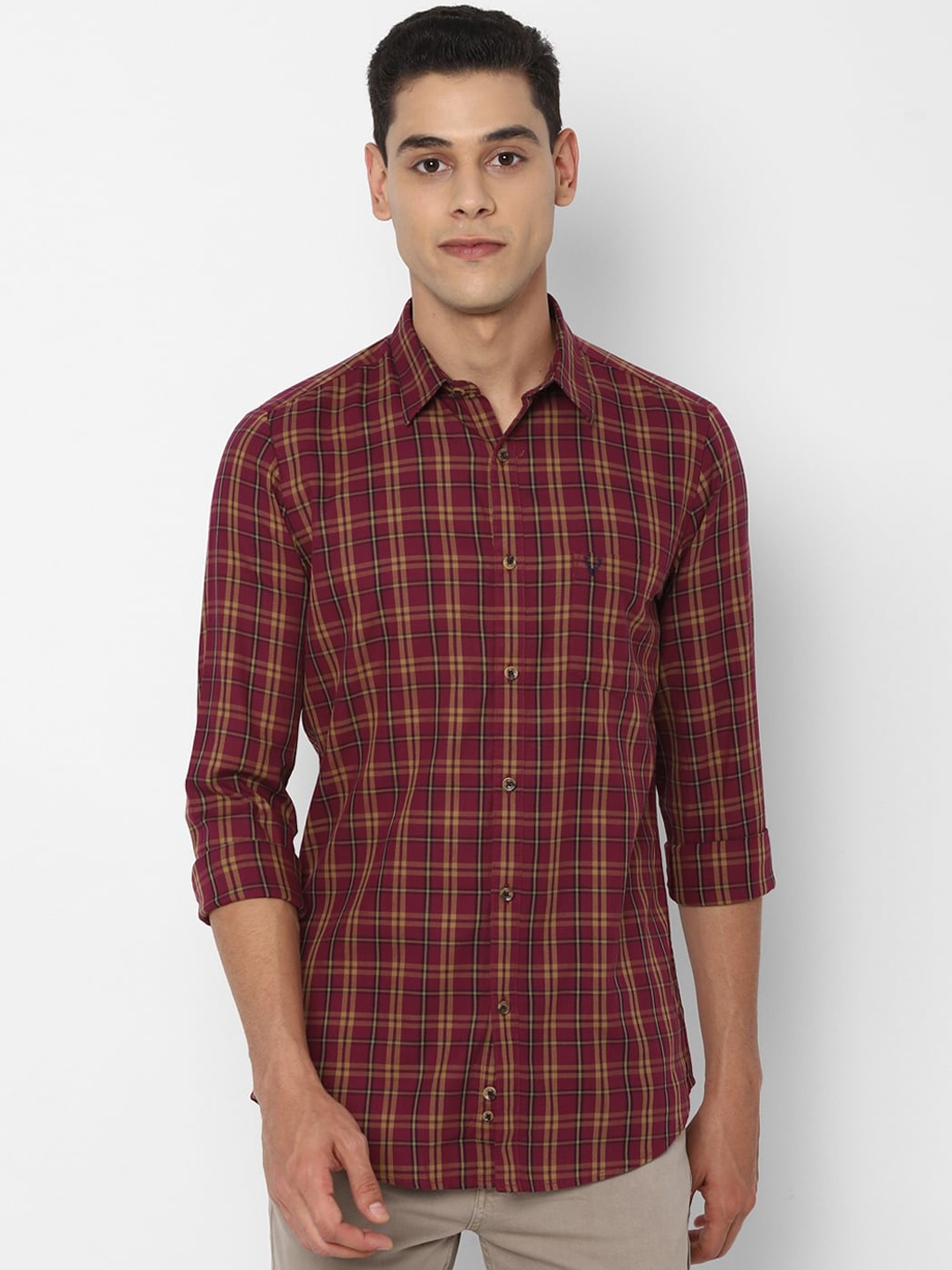 

Allen Solly Men Maroon Slim Fit Opaque Checked Pure Cotton Casual Shirt