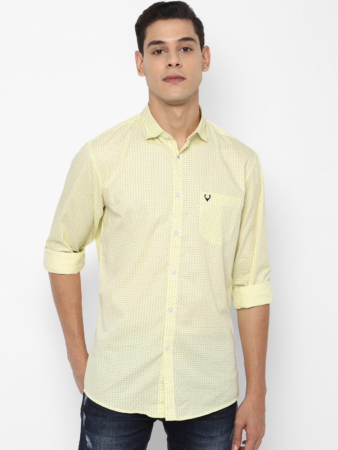 

Allen Solly Men Yellow Slim Fit Opaque Printed Casual Cotton Shirt