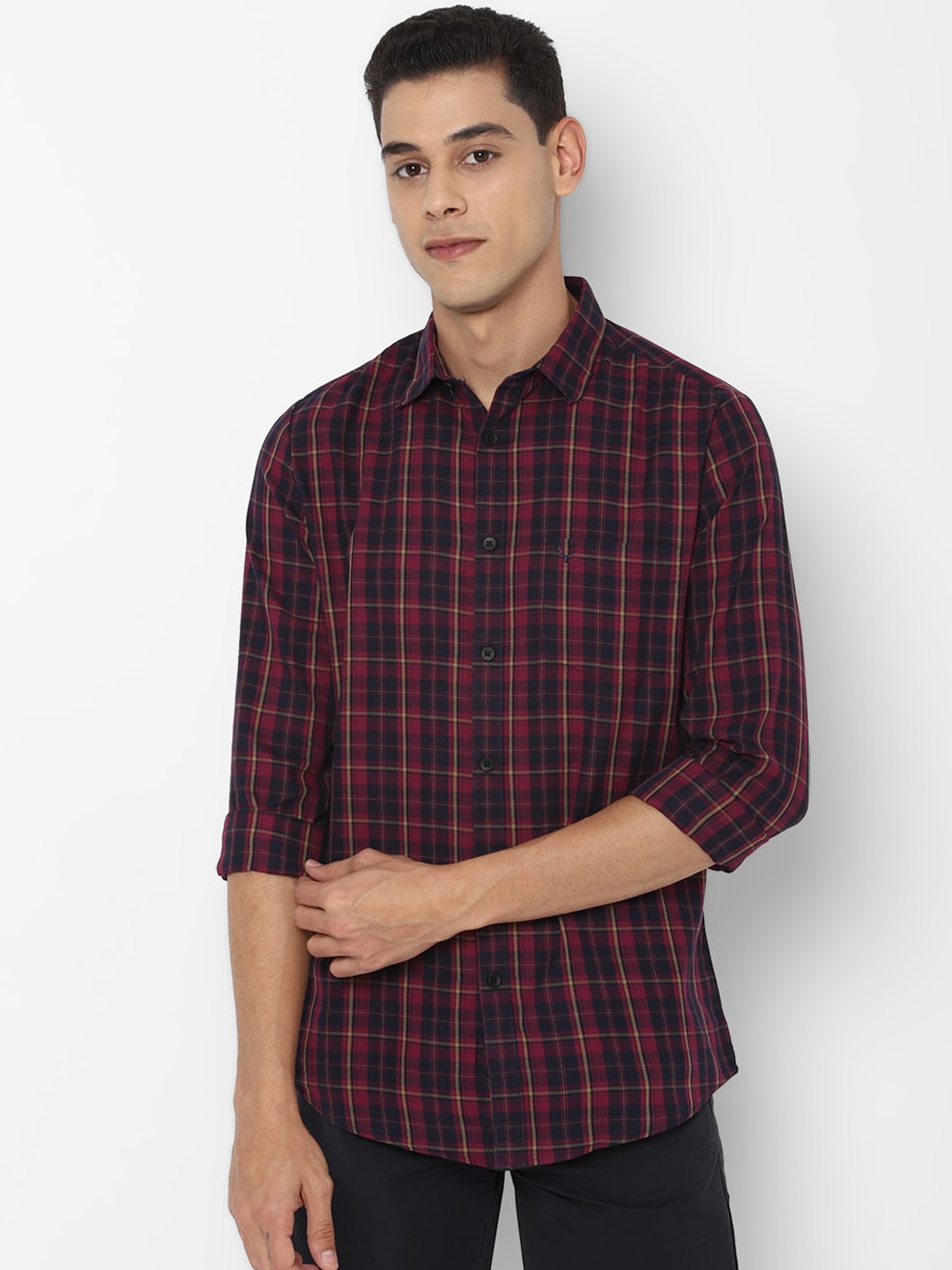 

Allen Solly Men Maroon Slim Fit Tartan Checks Opaque Checked Casual Shirt