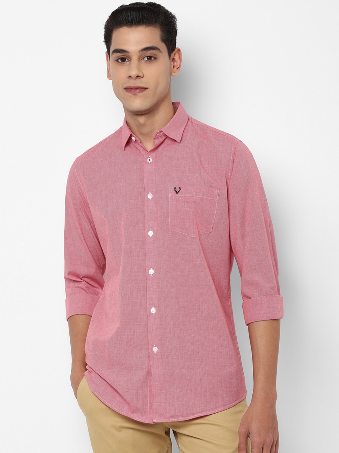 

Allen Solly Men Pink Slim Fit Opaque Checked Pure Cotton Casual Shirt