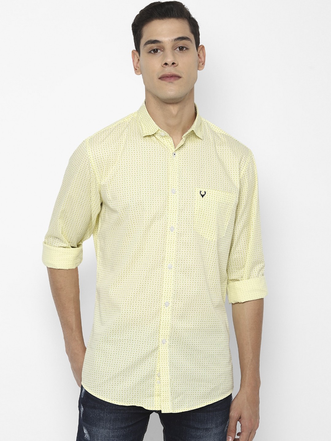 

Allen Solly Men Yellow Slim Fit Opaque Printed Pure Cotton Casual Shirt