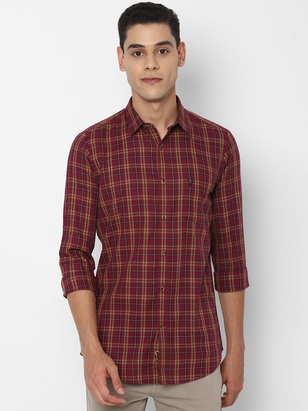 

Allen Solly Men Maroon Slim Fit Tartan Checks Opaque Checked Casual Shirt