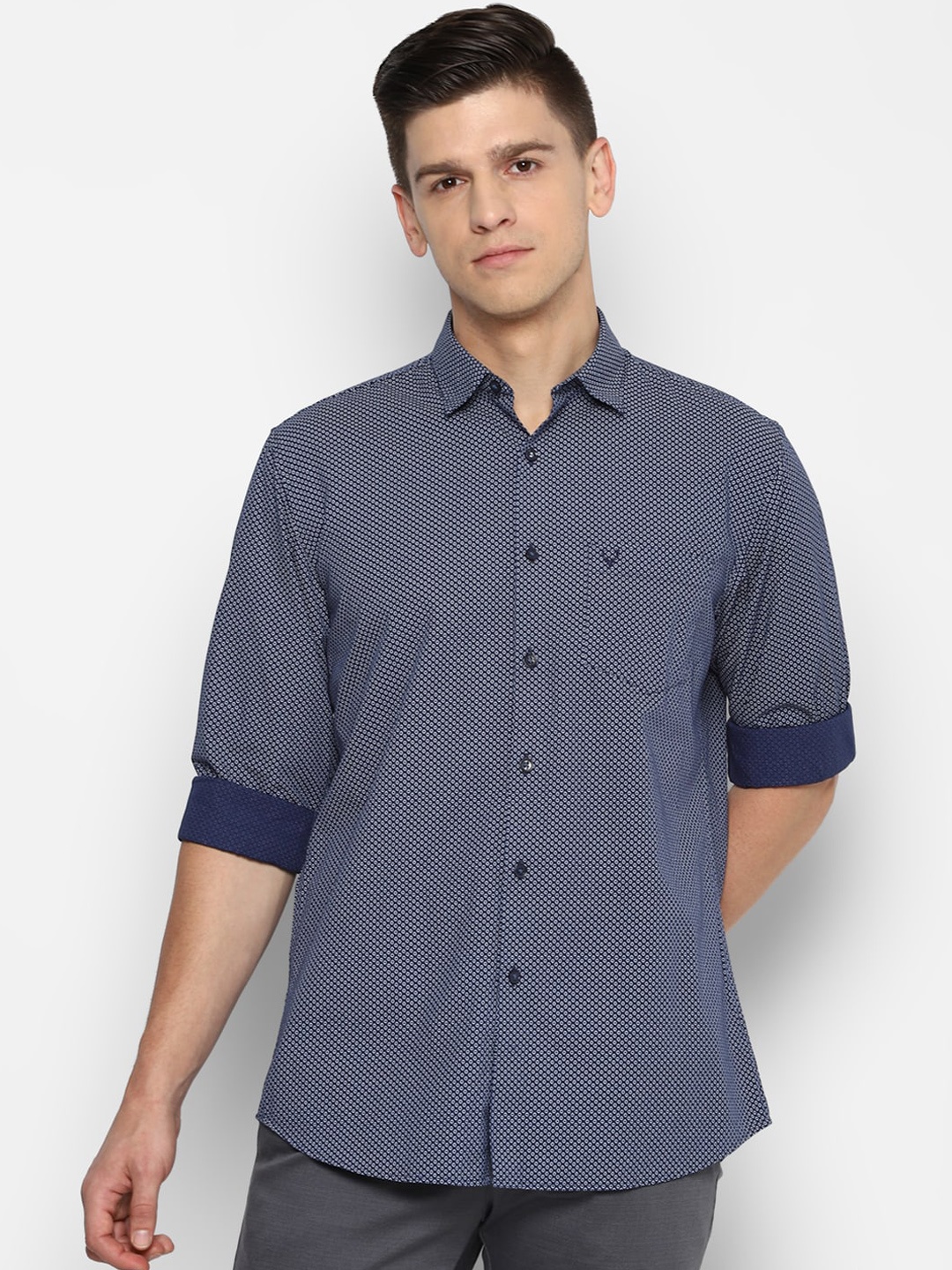 

Allen Solly Men Navy Blue Slim Fit Opaque Printed Casual Cotton Shirt