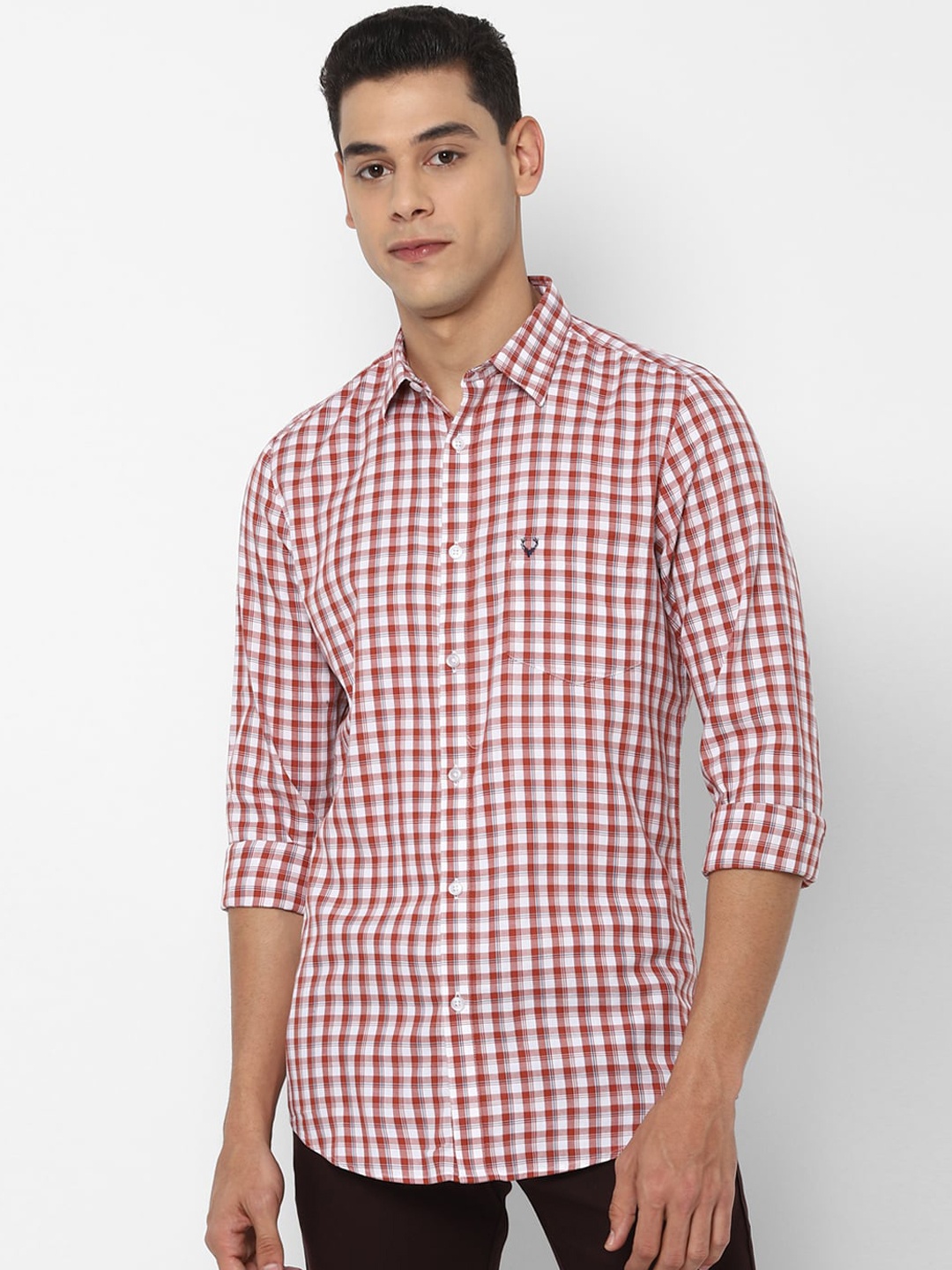 

Allen Solly Men Maroon Slim Fit Gingham Checks Opaque Checked Cotton Casual Shirt