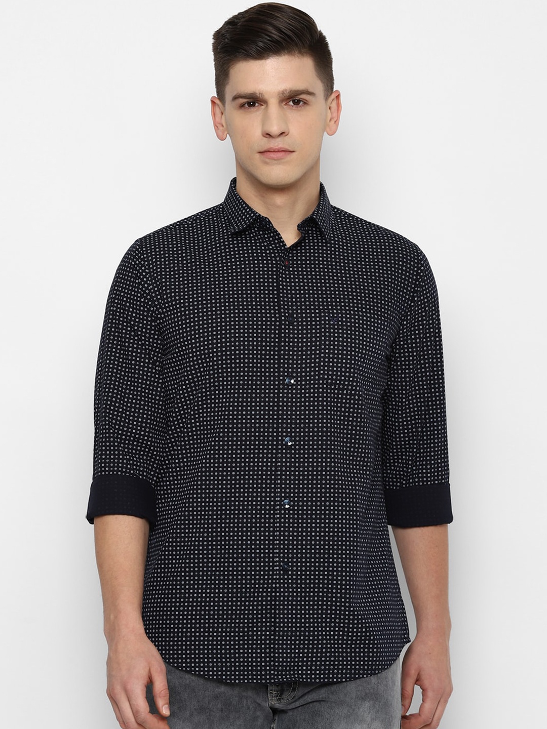 

Allen Solly Men Navy Blue Slim Fit Opaque Printed Casual Cotton Shirt