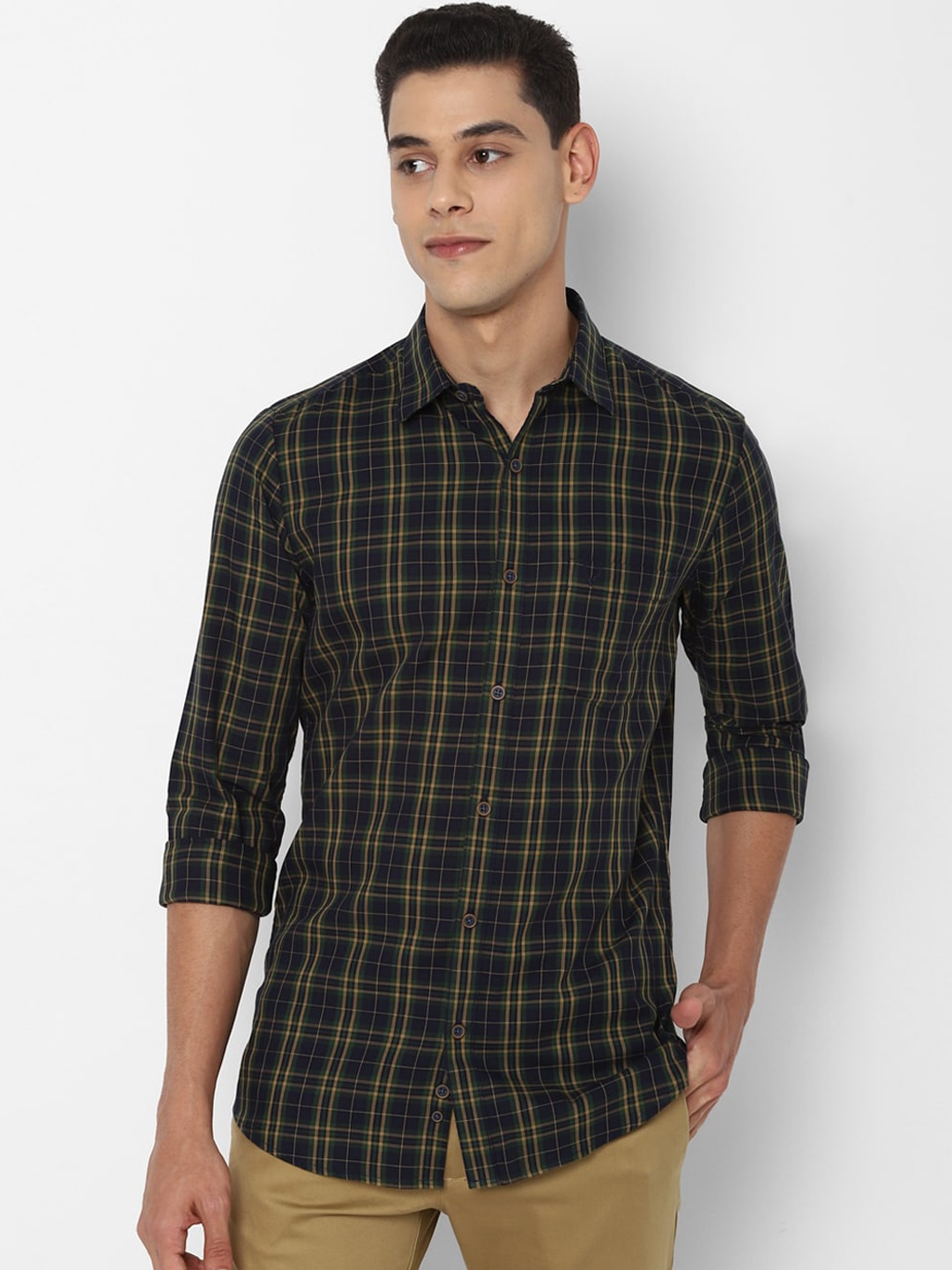 

Allen Solly Men Black Slim Fit Tartan Checks Opaque Checked Cotton Casual Shirt
