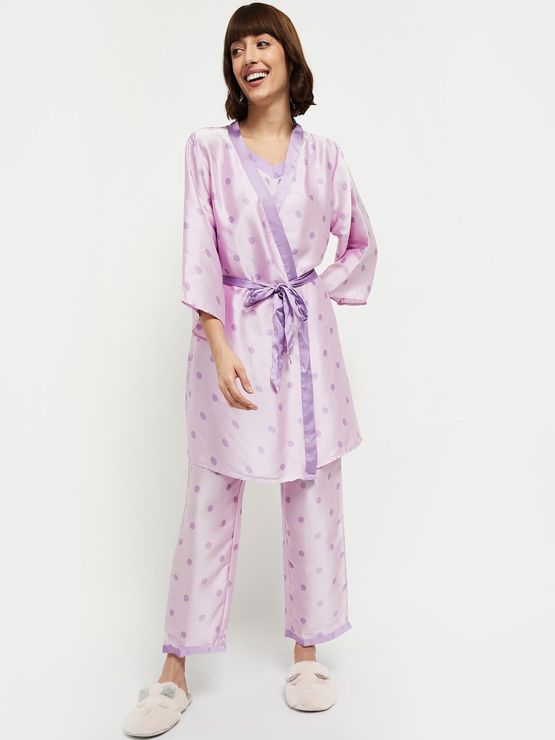 

max Women Purple Polka Dots Printed Night suit