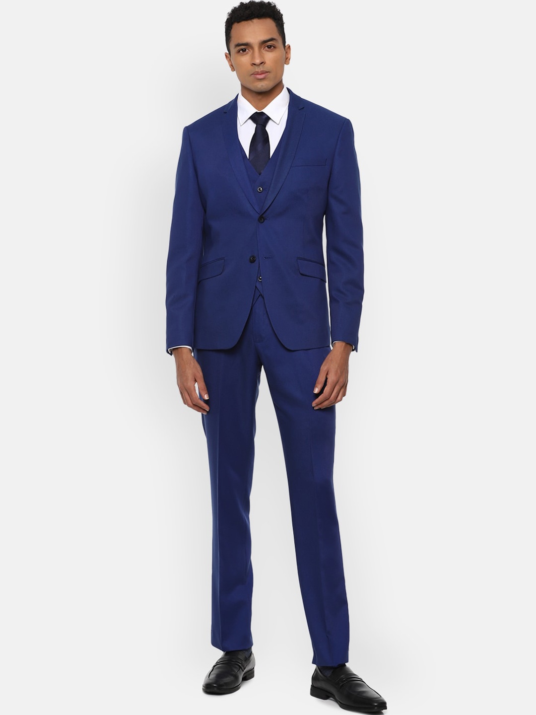 

V Dot Men Navy Blue Solid Skinny Fit Single Breasted 3 Piece Formal Suit