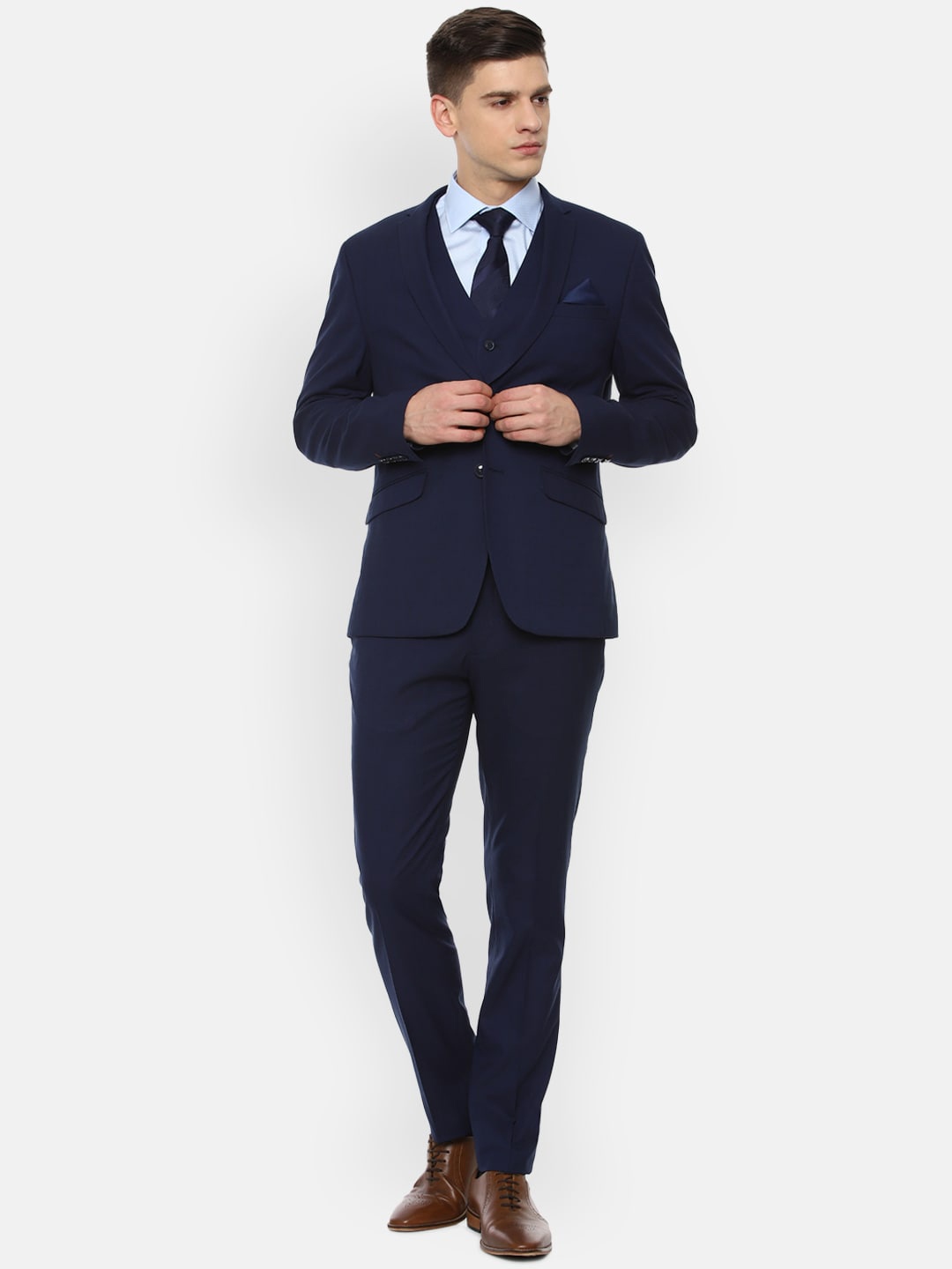 

V Dot Men Navy Blue Solid Slim-Fit Single-Breasted Formal Suit