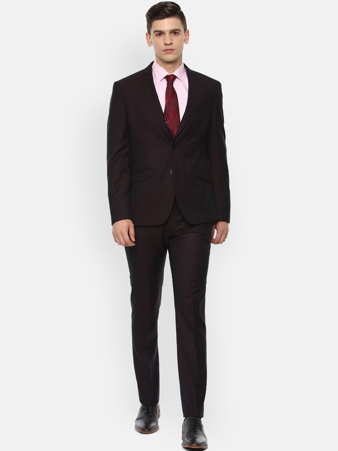 

V Dot Men Black Self-Design Skinny-Fit Single-Breasted Three-Piece Suit