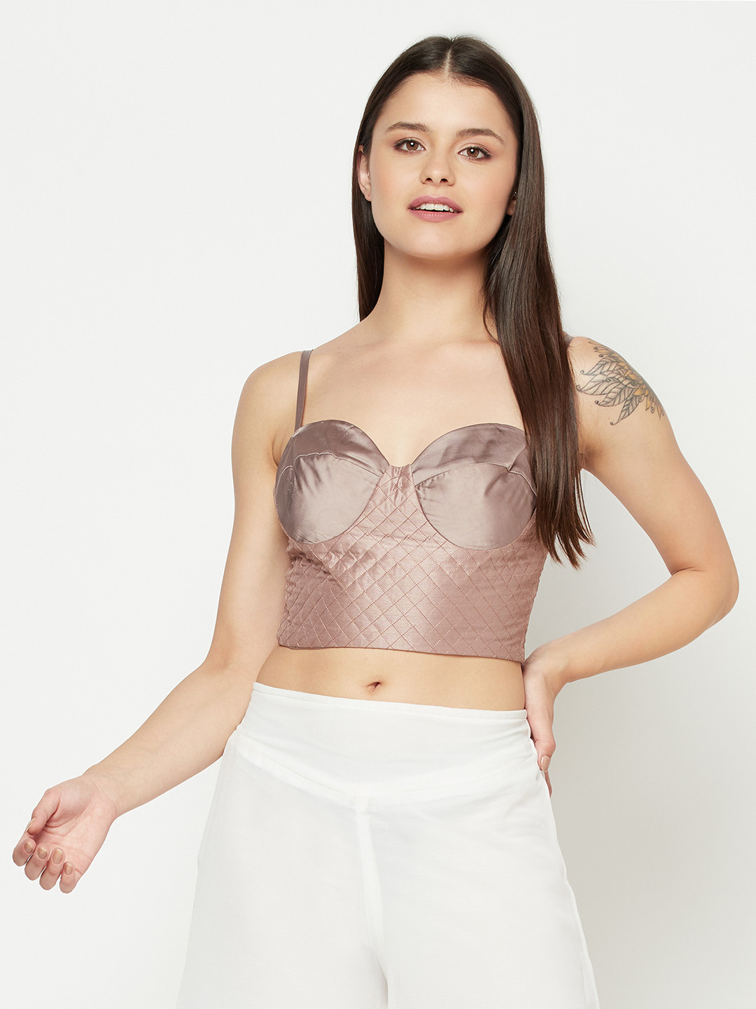 

Da Intimo Bronze-Toned Front Quilted Demi Cup Bralette Bra Underwired