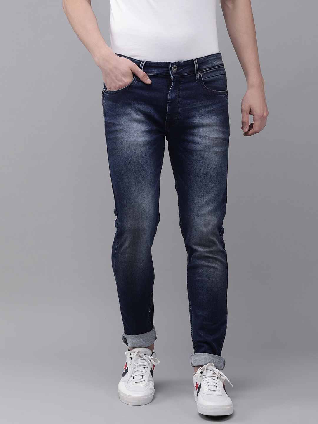 

BEAT LONDON by PEPE JEANS Men Blue Super Skinny Fit Mid-Rise Heavy Fade Stretchable Jeans