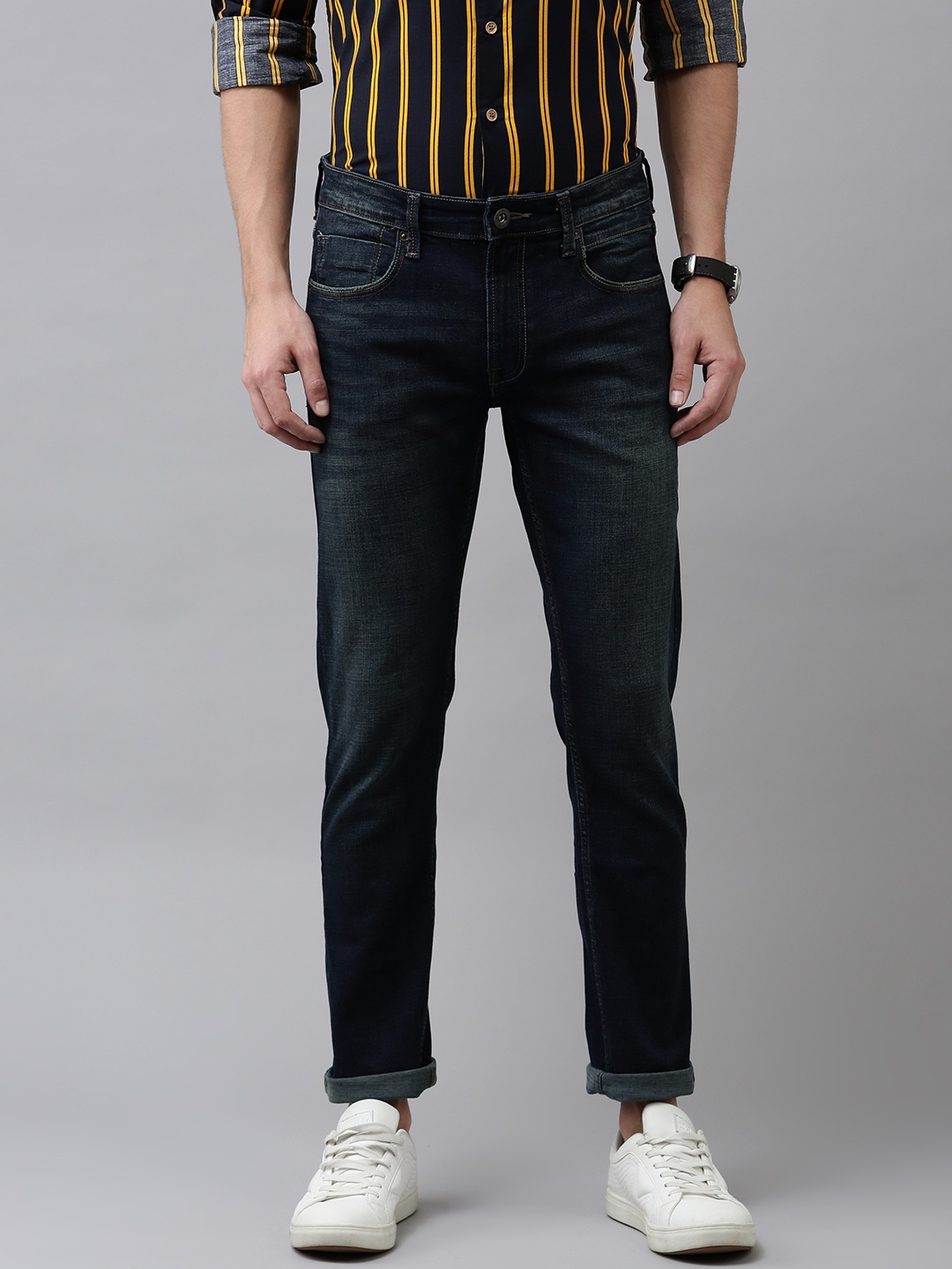 

BEAT LONDON by PEPE JEANS Men Navy Blue Tapered Slim Fit Low-Rise Light Fade Jeans