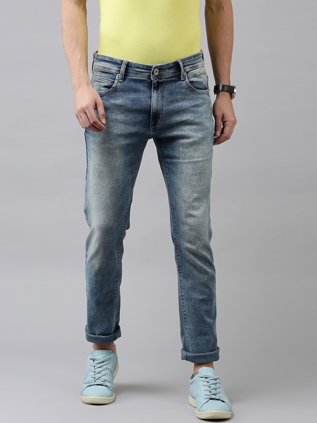 

BEAT LONDON by PEPE JEANS Men Blue Solid Slim Fit Low-Rise Light Fade Stretchable Jeans