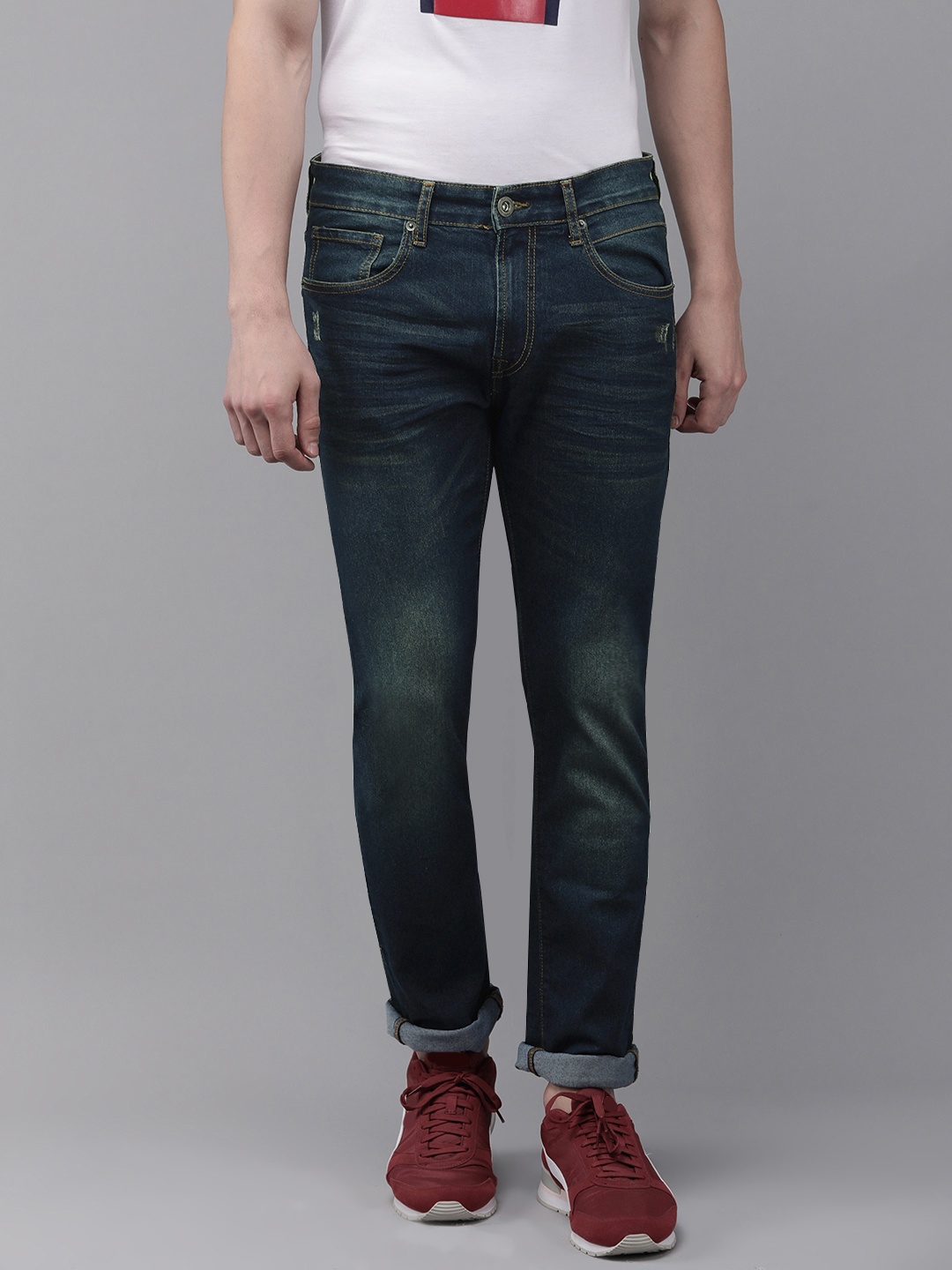 

BEAT LONDON by PEPE JEANS Men Navy Blue Vapour Slim Fit Low Distress Light Fade Stretchable Jeans