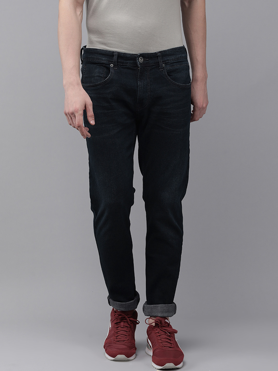 

BEAT LONDON by PEPE JEANS Men Navy Blue REX VAPOUR Tapered Fit Low-Rise Stretchable Jeans