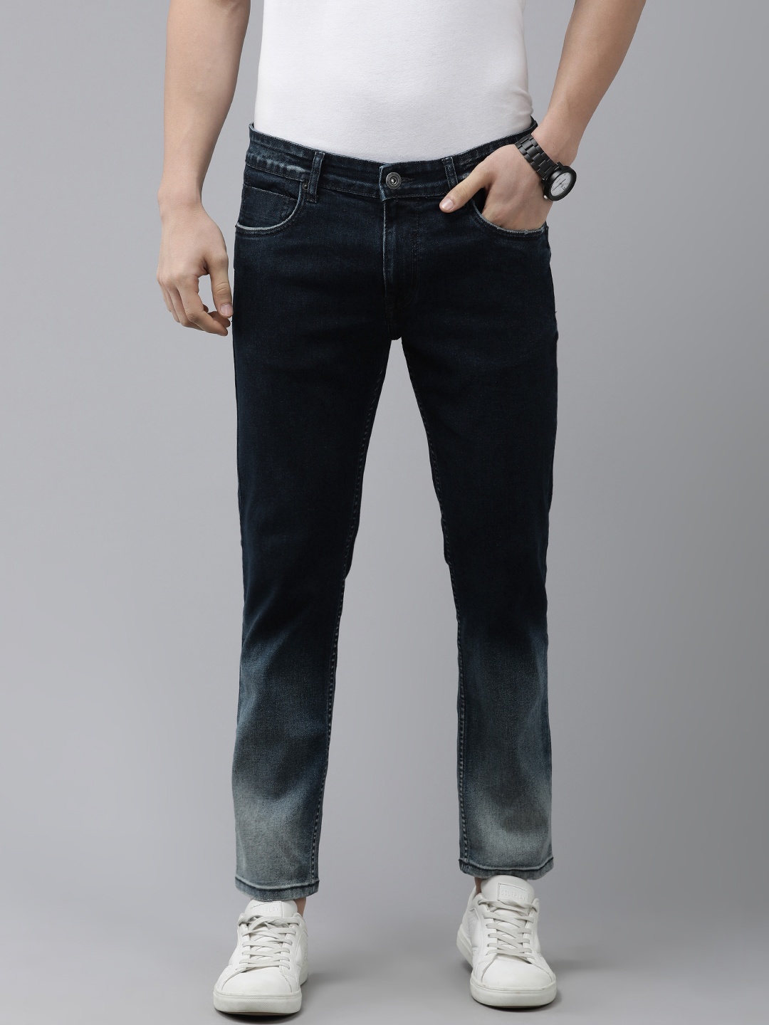 

BEAT LONDON by PEPE JEANS Men Blue Mason Vapour Tapered Fit Low-Rise Ombre Jeans