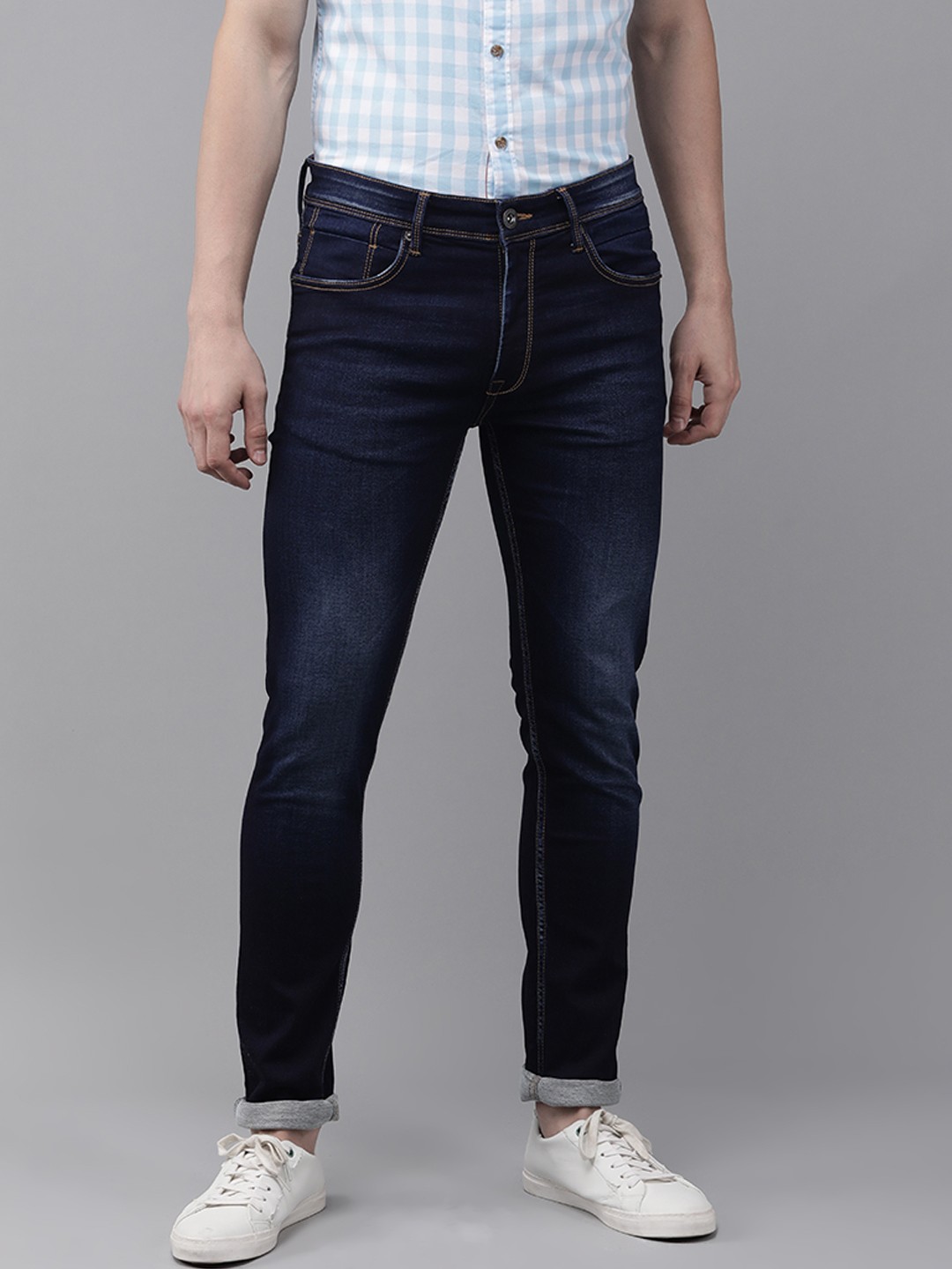

BEAT LONDON by PEPE JEANS Men Navy Blue CHET Chinox Fit Low-Rise Light Fade Jeans
