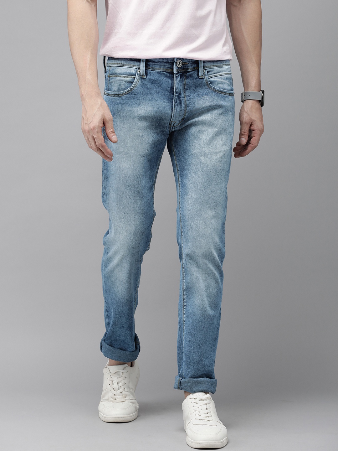 

BEAT LONDON by PEPE JEANS Men Blue Vapour Slim Fit Low-Rise Light Fade Stretchable Jeans