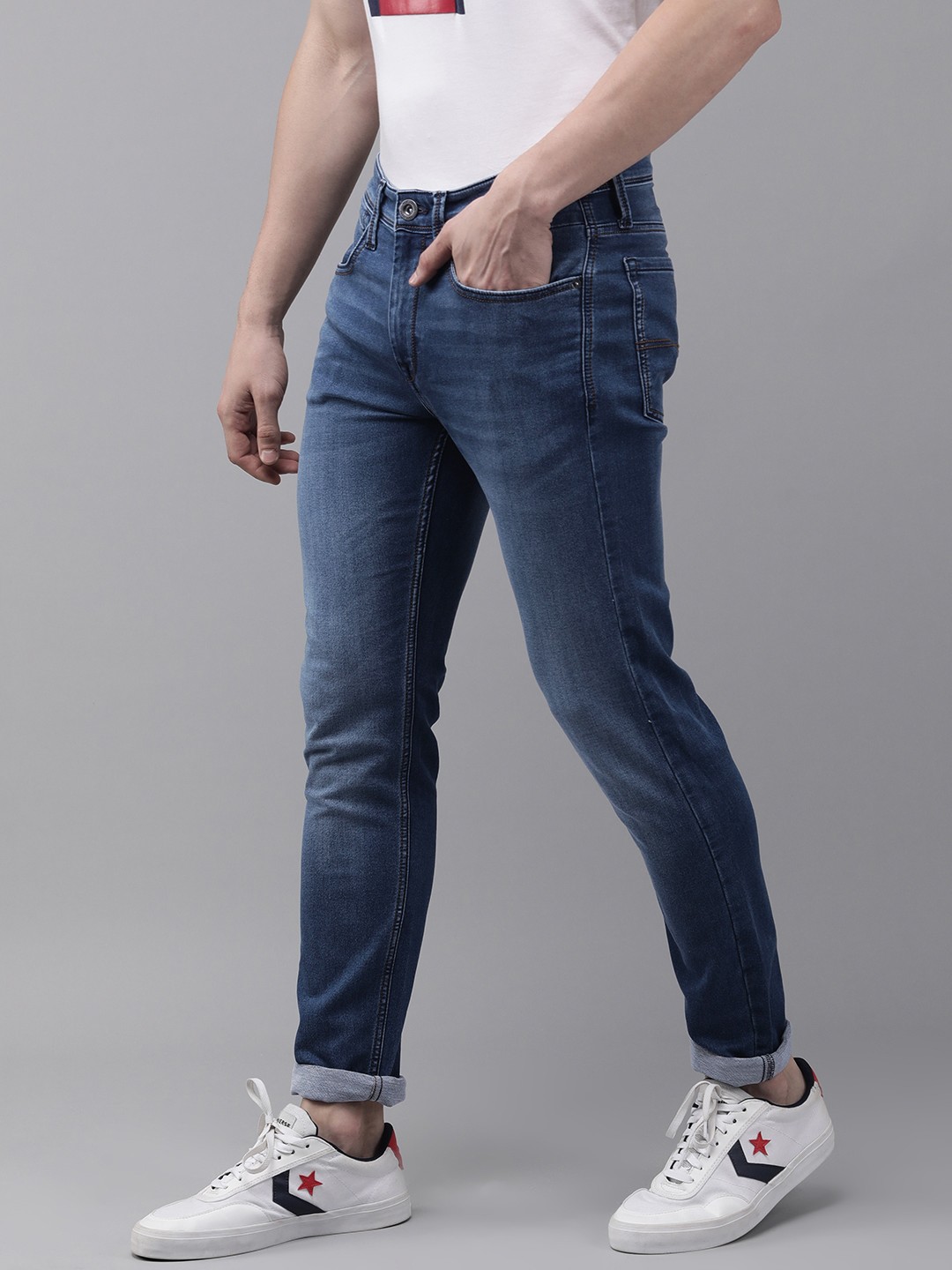 

BEAT LONDON by PEPE JEANS Men Blue Slim Fit Low-Rise Light Fade Stretchable Jeans