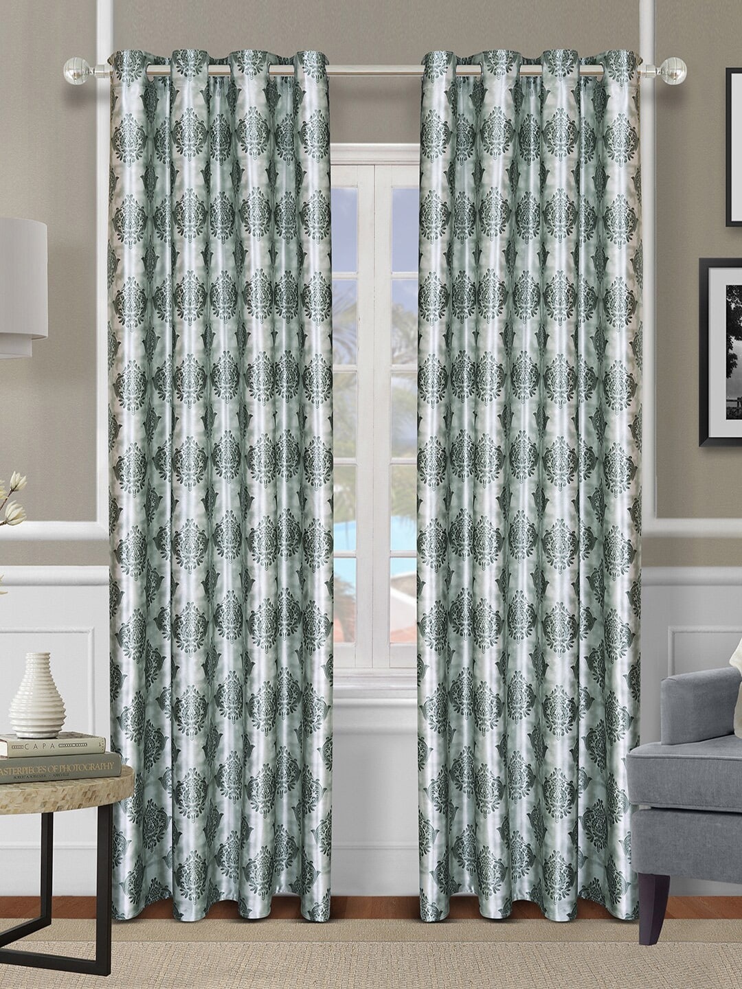 

ROMEE Green Set of 2 Ethnic Motifs Room Darkening Long Door Curtain