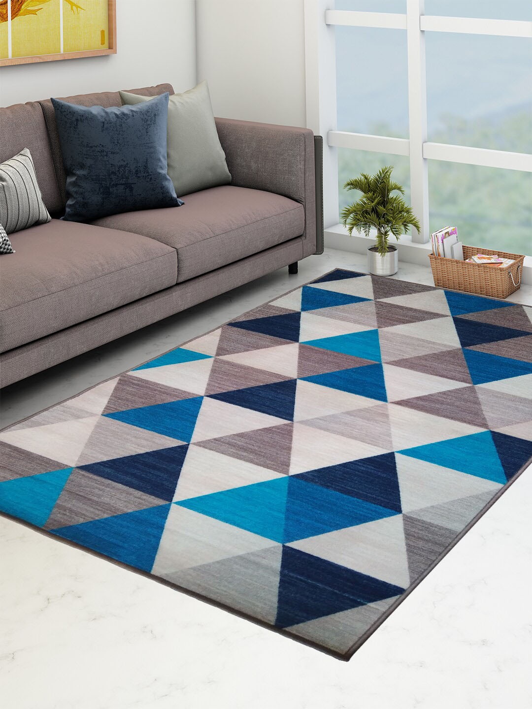 

Athom Trendz Blue & Brown Geometric Printed Premium Anti Skid Carpet