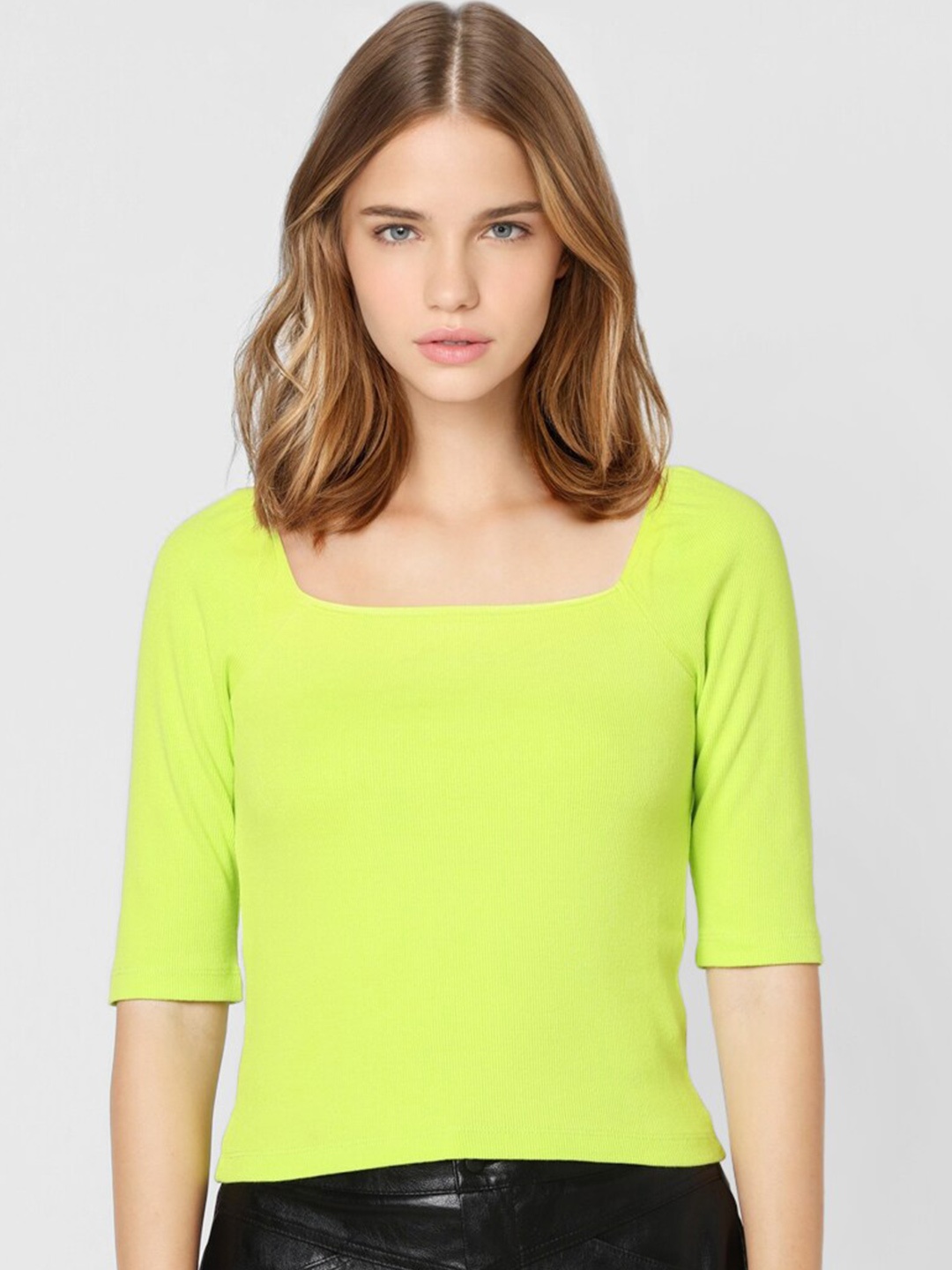 

ONLY Women Green Solid Top, Lime green