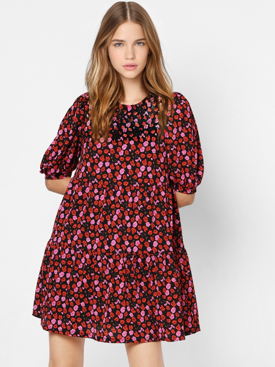 

ONLY Woman Black Floral A-Line Dress
