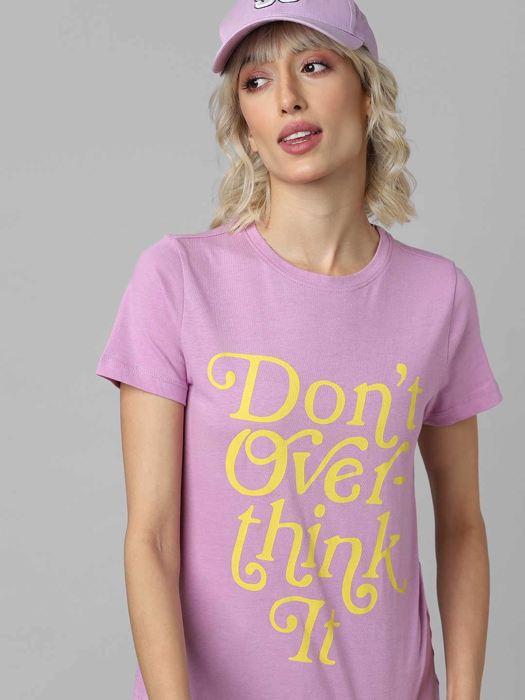 

ONLY Women Pink Typography Printed Cotton T-shirt