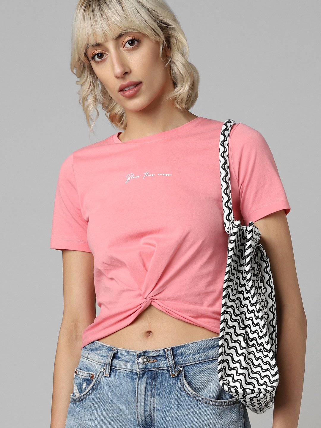 

ONLY Women Peach-Coloured Cotton T-shirt