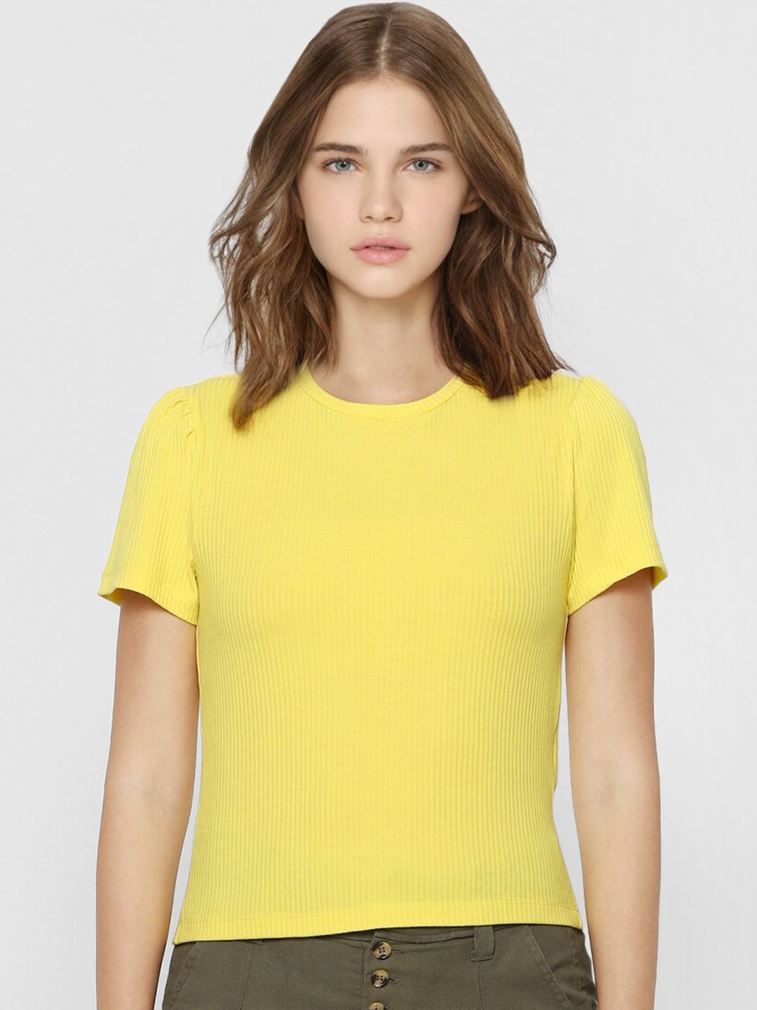 

ONLY Women Yellow High Neck Pockets T-shirt