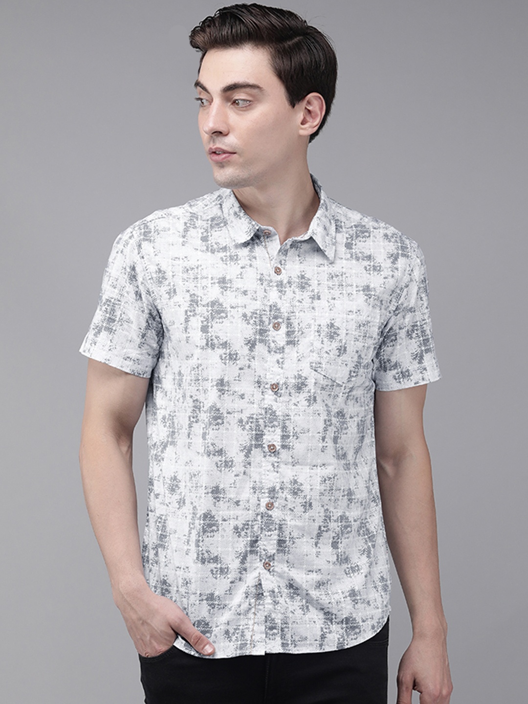 

BEAT LONDON by PEPE JEANS Men Grey Slim Fit Opaque Printed Casual Shirt
