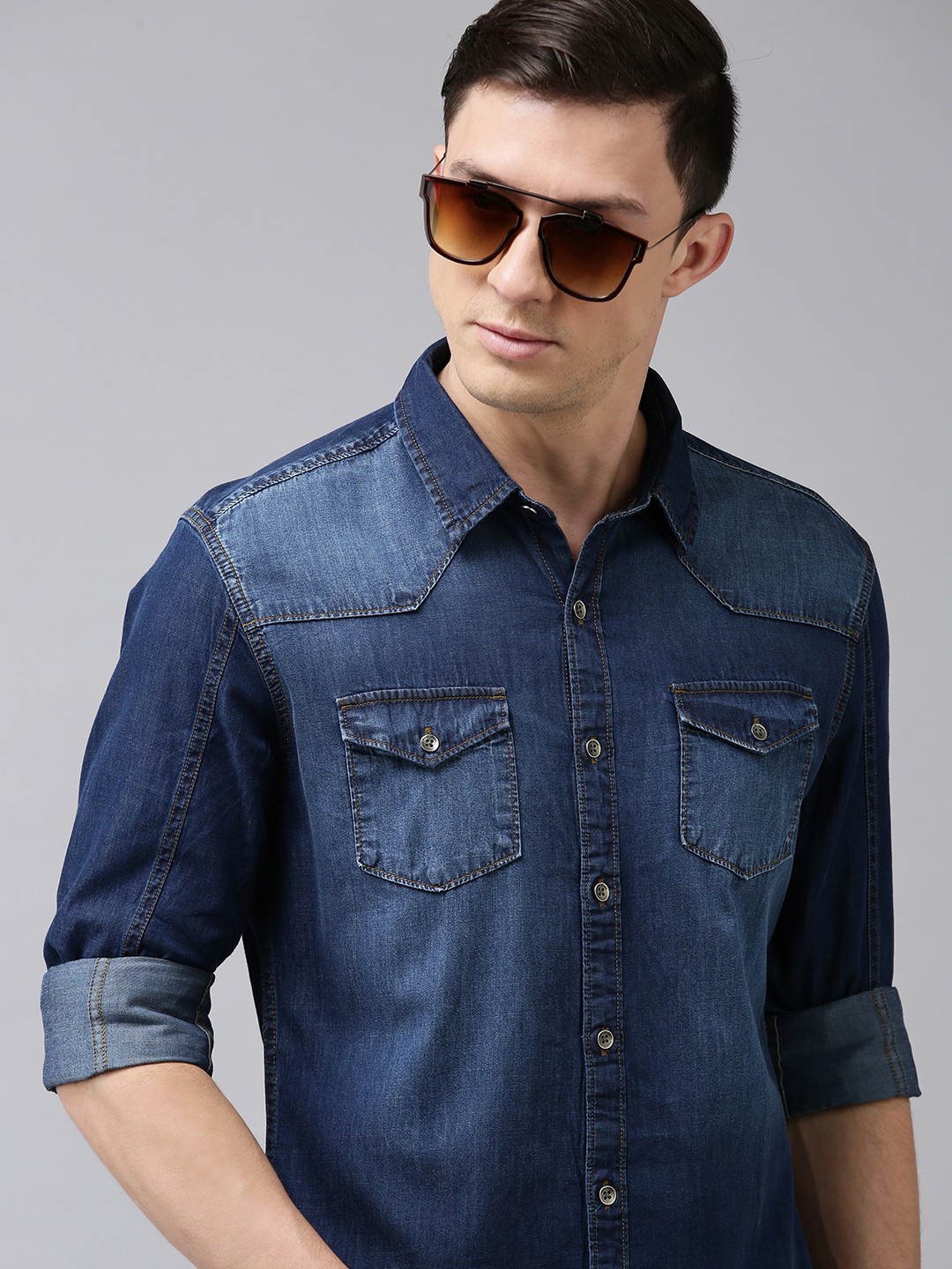 

BEAT LONDON by PEPE JEANS Men Blue Slim Fit Faded Denim Casual Shirt