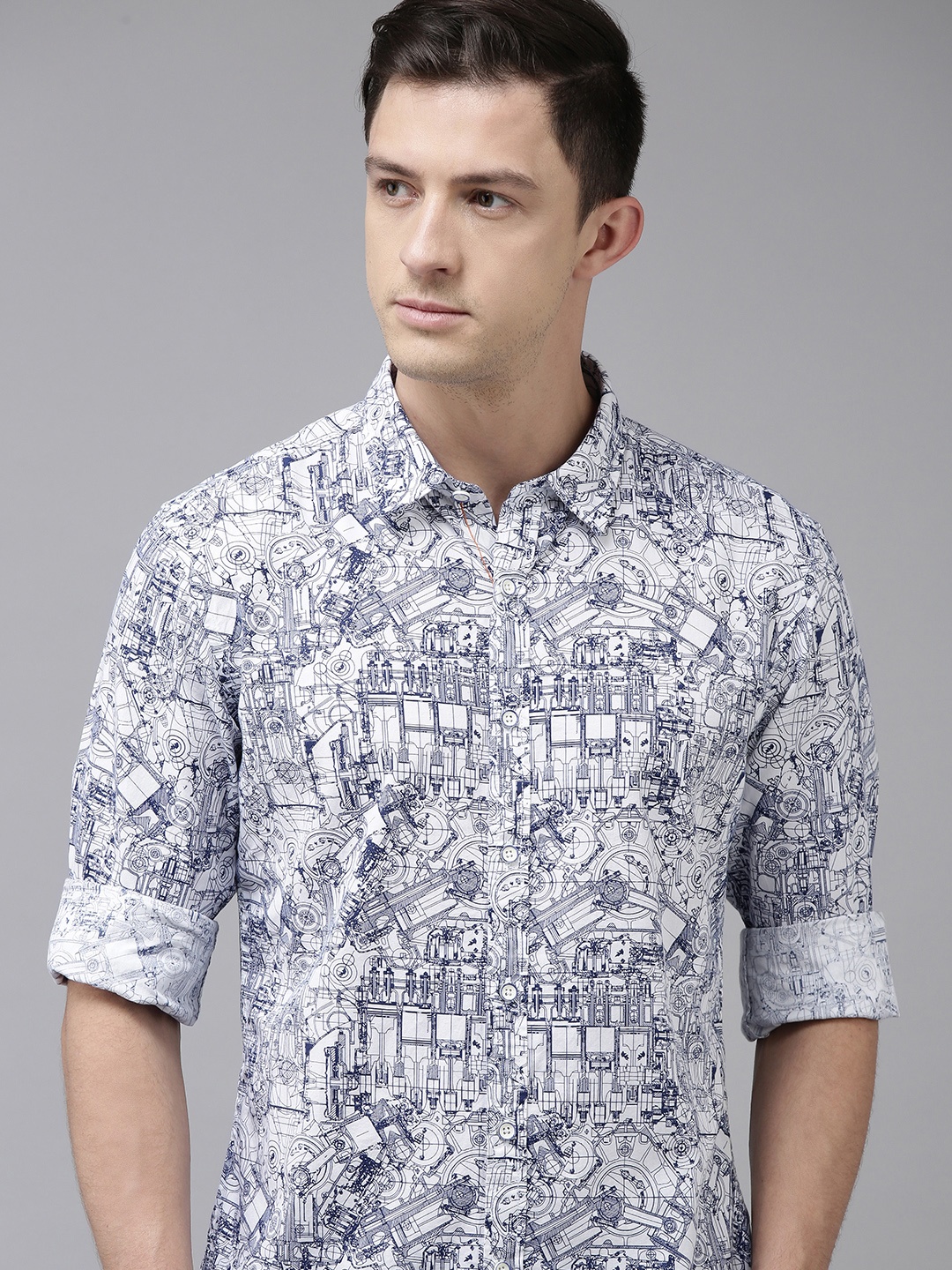 

BEAT LONDON by PEPE JEANS Men White Slim Fit Pure Cotton Printed Casual Shirt