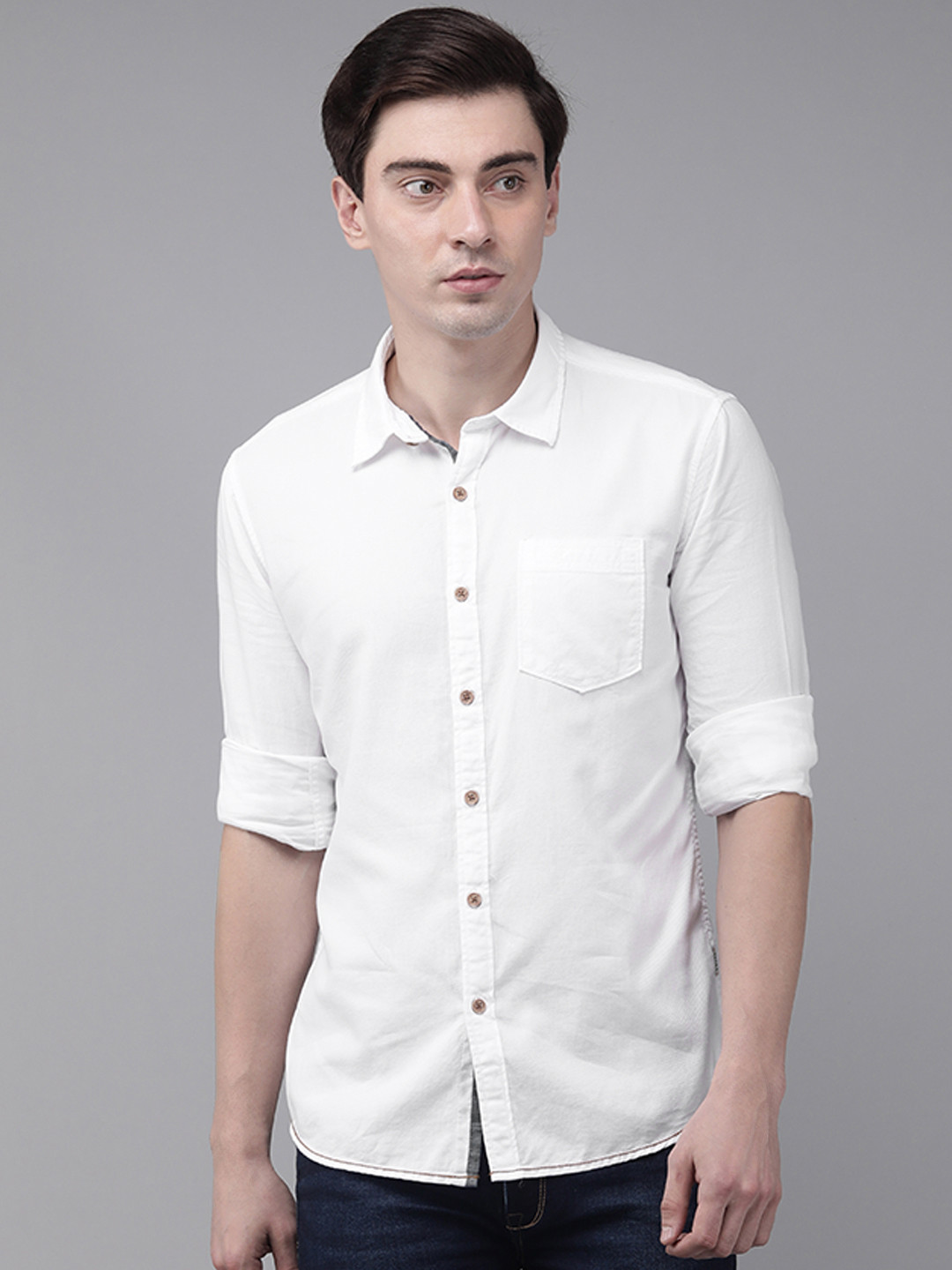

BEAT LONDON by PEPE JEANS Men White TRIO LS IP Slim Fit Pure Cotton Casual Shirt