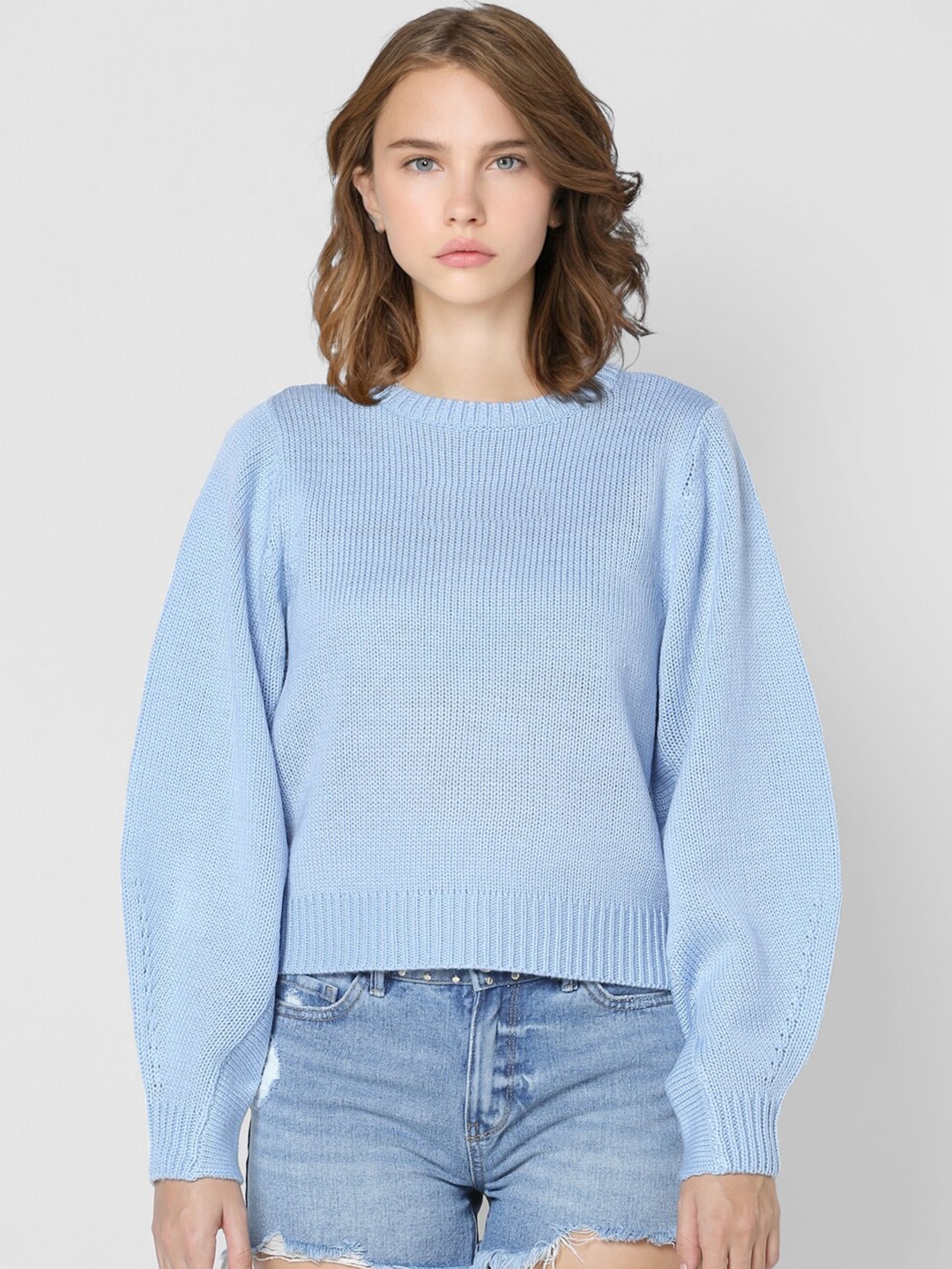 

ONLY Women Blue Ribbed Acrylic Pullover