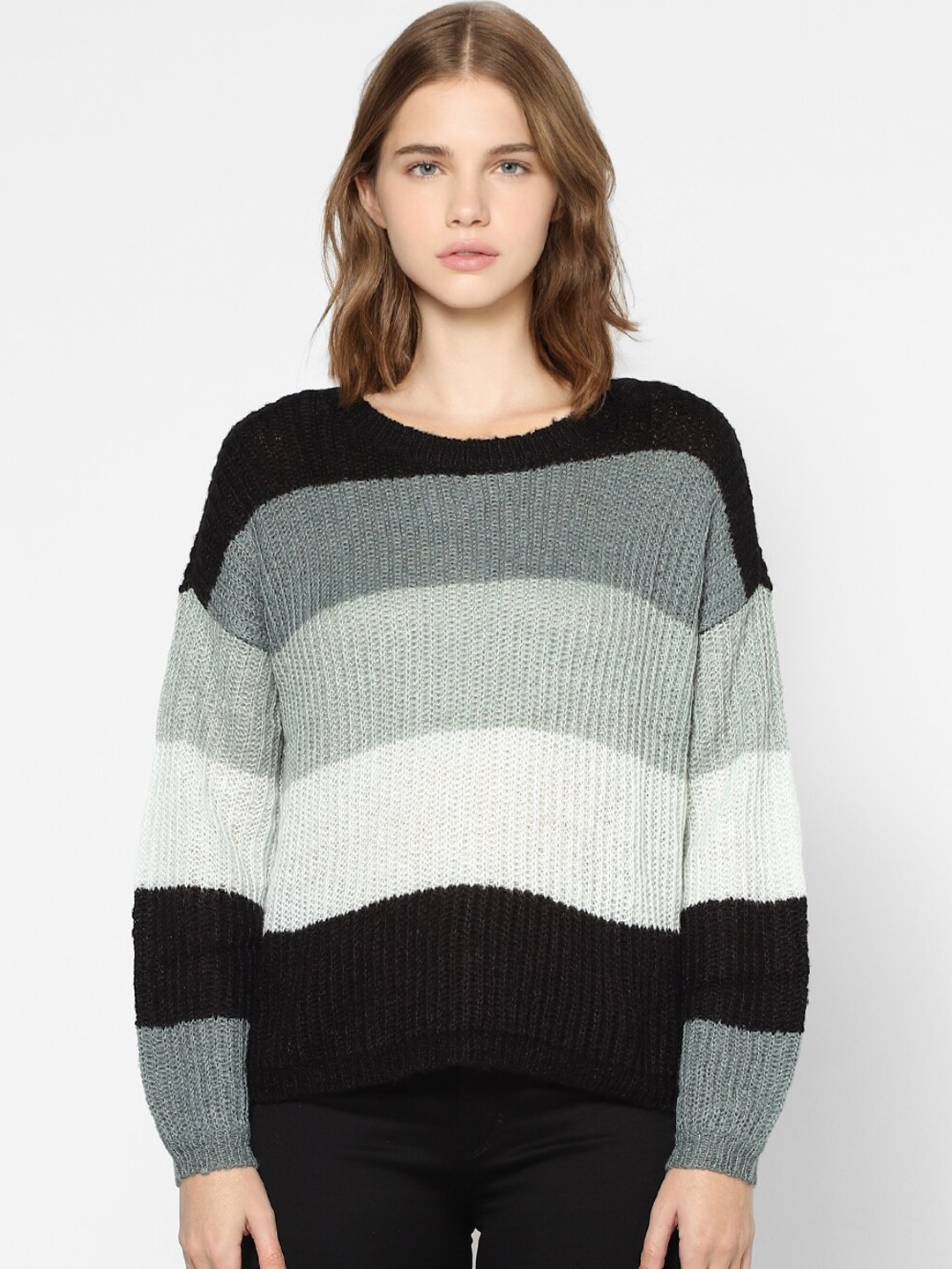 

ONLY Women Multi Colourblocked Pullover Acrylic Sweatshirt