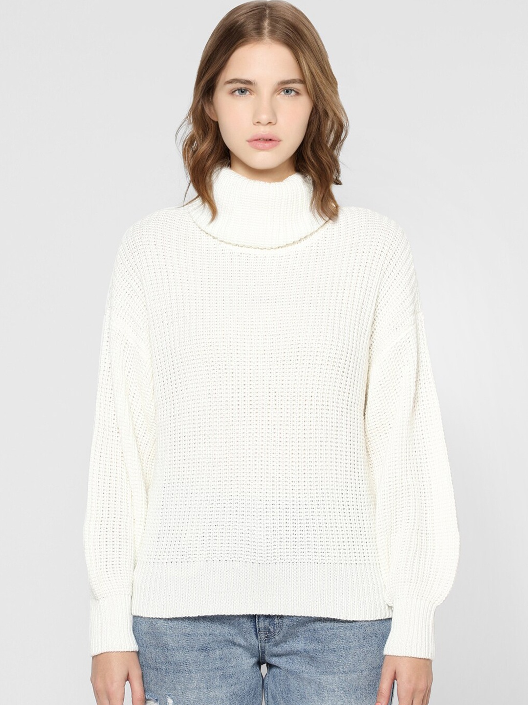 

ONLY Women White Cowl Neck Pullover