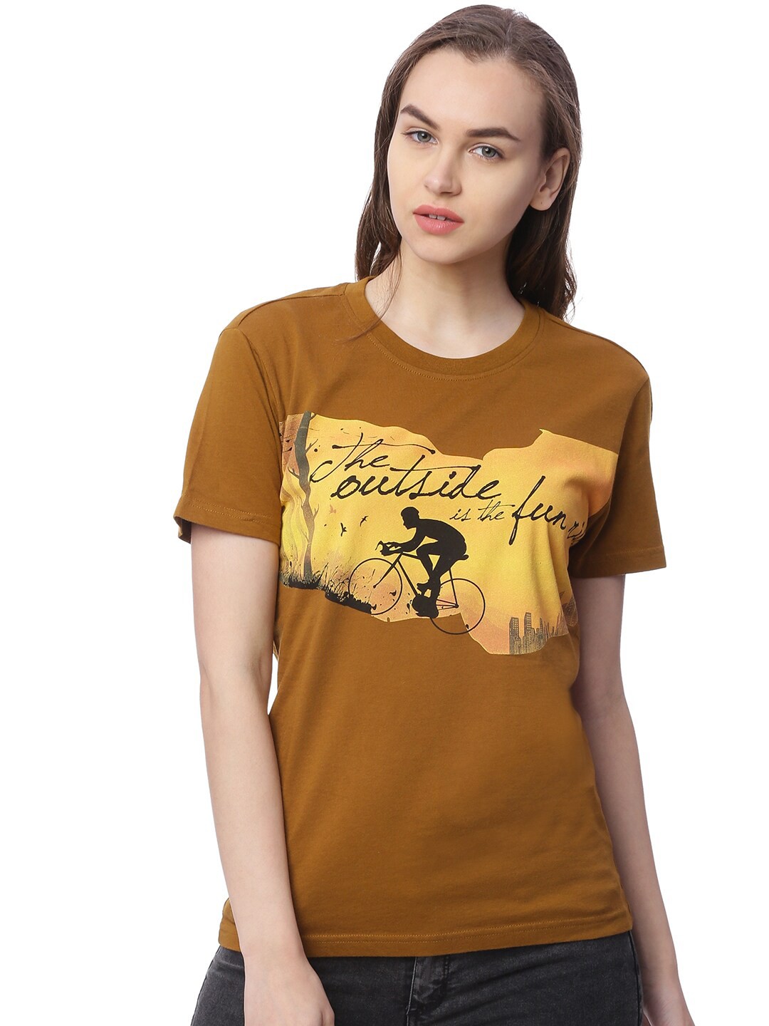 

Wolfpack Women Brown Printed T-shirt